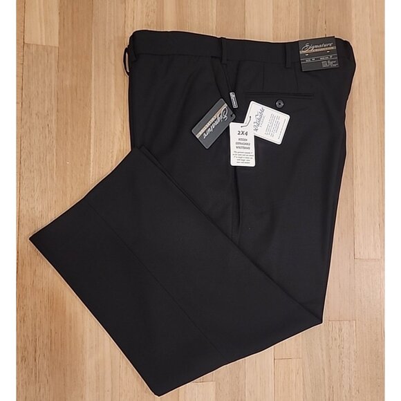 SIGNATURE mens size 44 - 46  x 27 - 29 Expandable waist length black dress pants - Picture 1 of 11